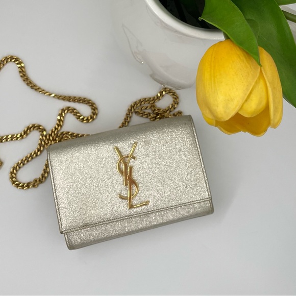 βSOLDβ YSL Kate Small Sparkling Light Gold Bag Clutch - Picture 4 of 16